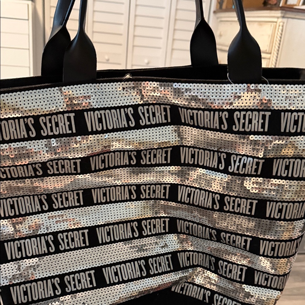 Victoria's Secret Black and Silver Sequin Tote